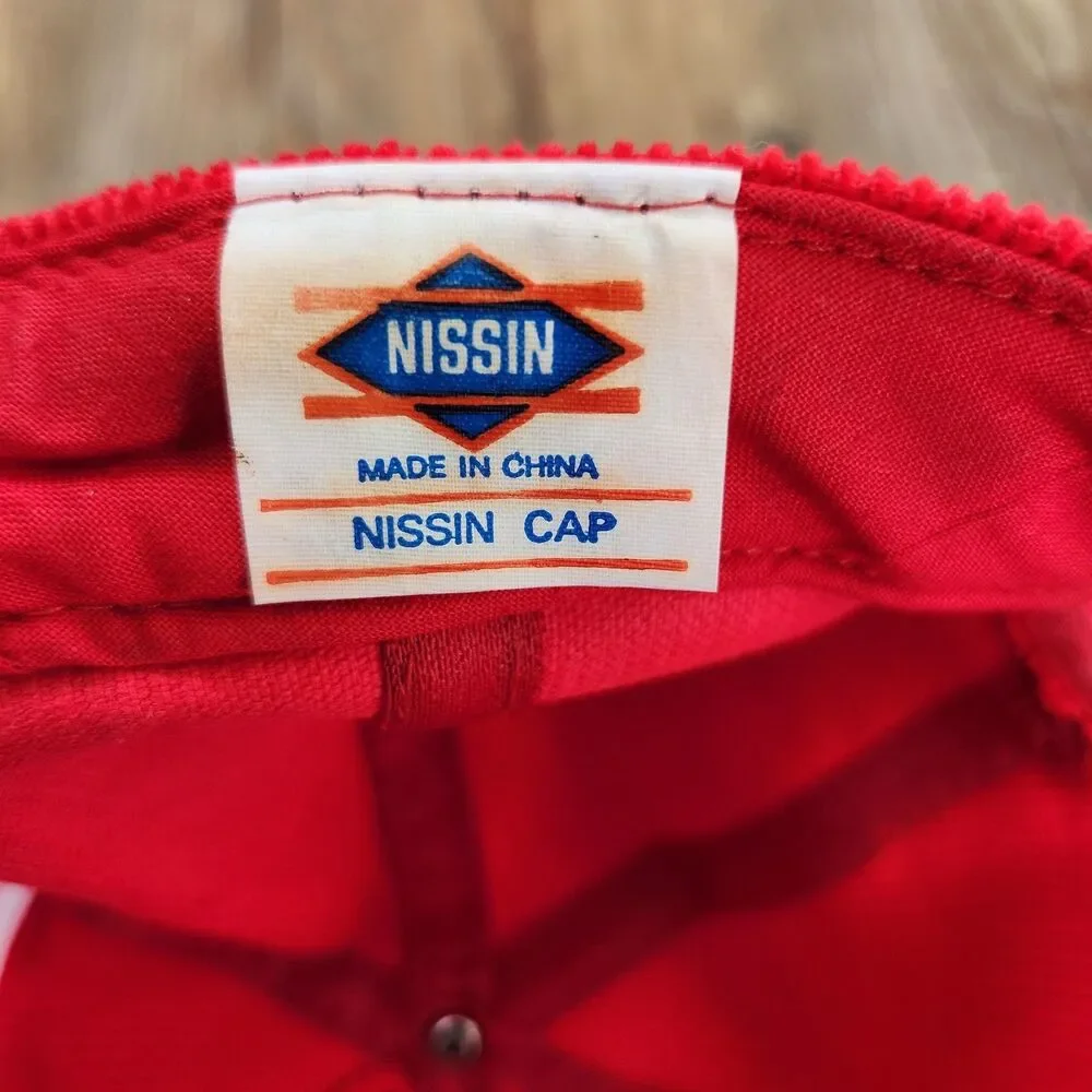 VTG Harry Gaines Kenai River Fishing Guide Patch Strapback Hat Red Corduroy Rope